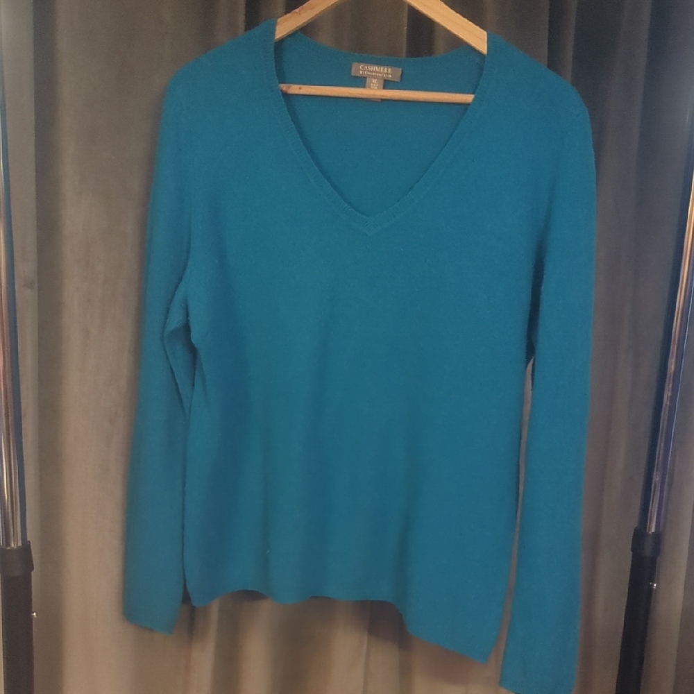 XlCharter Club Teal V-Neck 2 Ply Cashmere Sweater